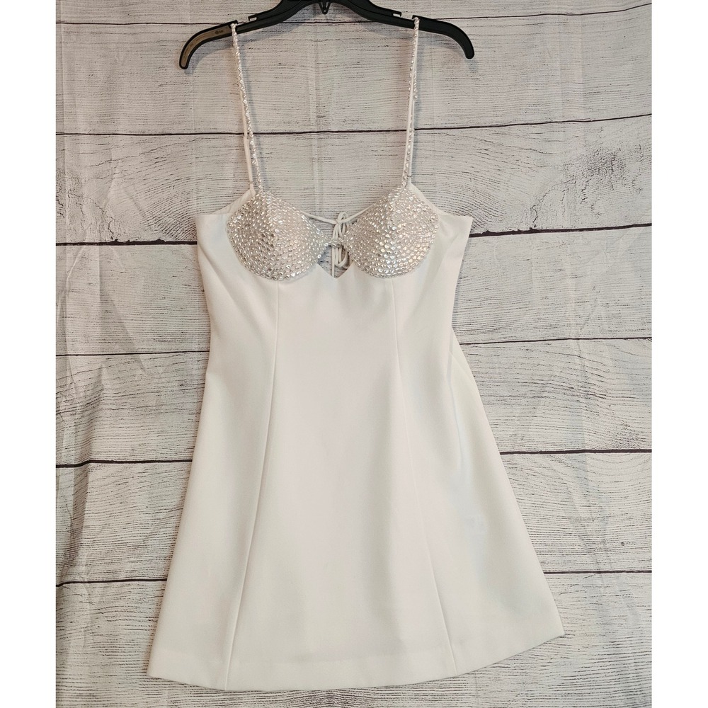Gianni Bini Size 12 White Pearl Chloe Crepe Dress Social Dressline NWT $249 1129